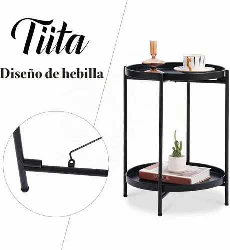 Vista 10 de Tiita 2 Pack Mesa Auxiliar Redonda Mesa de Centro Mesa Lateral de 2 Niveles Mesa de Noche/Mesa de Acento Pequeña de Hierro Mesa de Café para Sala