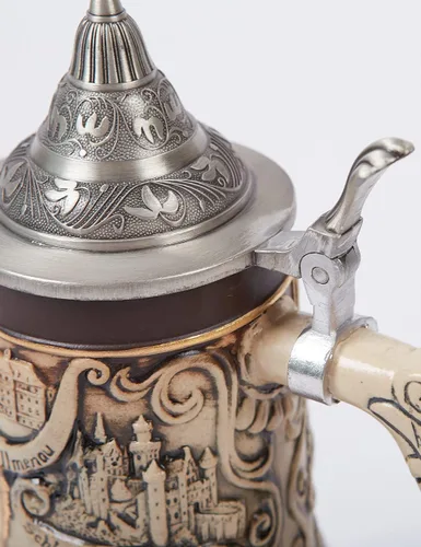 Vista 10 de Taza de jarra de cerveza alemana Oktoberfest bávara vikinga con tapa Petwer para hombres, padre amante de la cerveza, 0.9 litros