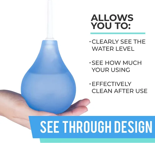 Vista 2 de Kit de bombillas de enema transparente, ducha anal para hombres y mujeres, 7 onzas con 2 boquillas reemplazables, ve fácilmente el nivel del agua