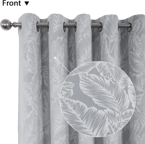 Vista 4 de always4u Cortinas de terciopelo en relieve, hojas de plátano, cortinas de terciopelo floral para sala de estar, dormitorio, 2 paneles plateados, 52