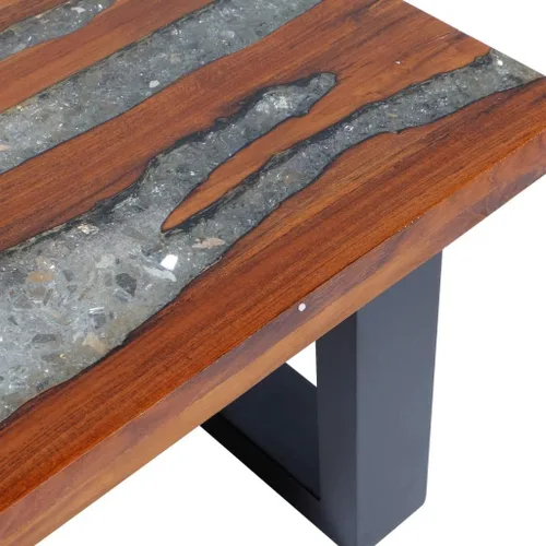 Vista 5 de Festnight Mesa auxiliar rectangular de madera de teca de resina hecha a mano para sala de estar, decoración del hogar, muebles, 39.4 x 19.7 x 15.7