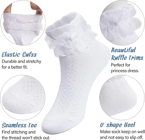 Vista 3 de Calcetines de encaje con volantes para bebés y niñas pequeñas, con ojales, de malla, de algodón, suave, con volantes, 1-9T