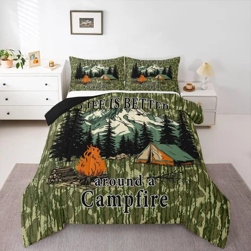 Vista 36 de Erosebridal American Flag Twin Comforter Set Army Green Camo Bedding Set for Kids Boys Girls Bear Claw Hunting Theme Bed Set Camoflage Camping