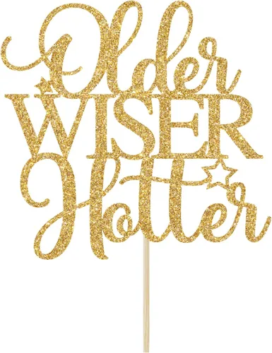 Vista 6 de Older Wiser Hotter - Decoración para tartas, divertidos suministros de fiesta de cumpleaños para adultos, 30, 40, 50, 60, 70, 80, decoraciones