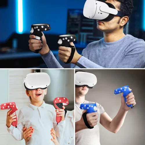 Vista 7 de FINPAC Silicone Touch Controller Grip Cover for Oculus Newest Quest 2 Protective and Anti-Slip VR Gaming Headset Controller Sleeve Cover Black