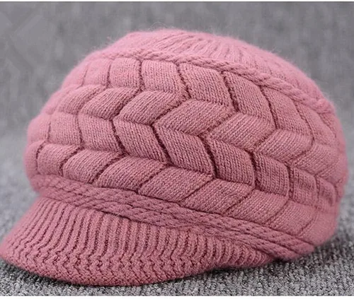 Vista 4 de XYX Gorro de lana para mujer, cálido, elástico, suave, con visera de punto, con visera