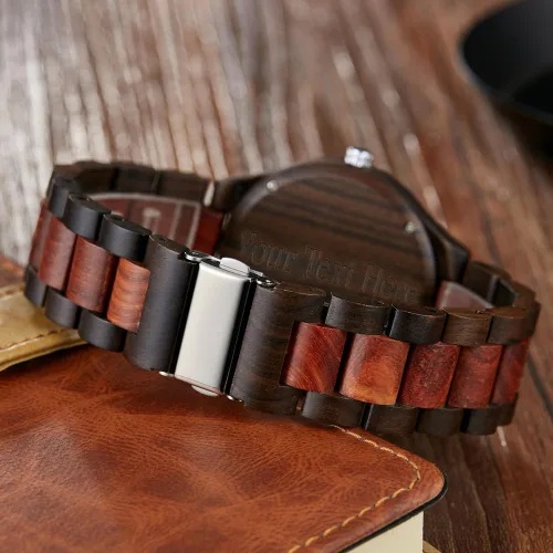Vista 3 de Wooden Watches for Men Handmade Colorful Bamboo Engraved Wood Watch Analog Quartz Men's Wooden Watch Cus-Q1230