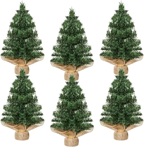 Vista 7 de Yinder 2 piezas de mini árbol de Navidad de mesa de 7.87 pulgadas, árbol de Navidad artificial en miniatura de pino con base de lino