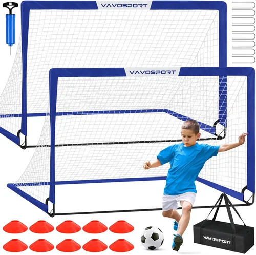 Vista 12 de VAVOSPORT Portería de fútbol, 2 porterías de fútbol para niños de 6 x 4 pies para patio trasero, red de fútbol portátil desplegable