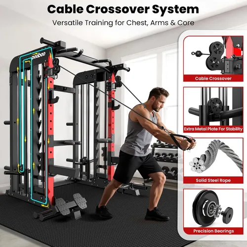 Vista 4 de pooboo Máquina Smith Power Cage con sistema de cable para sentadillas