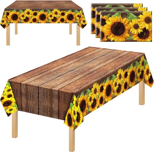 Vista 9 de Tegeme 1 mantel rústico de plástico con grano de madera de girasol, estilo vintage, rectangular, mantel para mesa de comedor, cocina, fiesta
