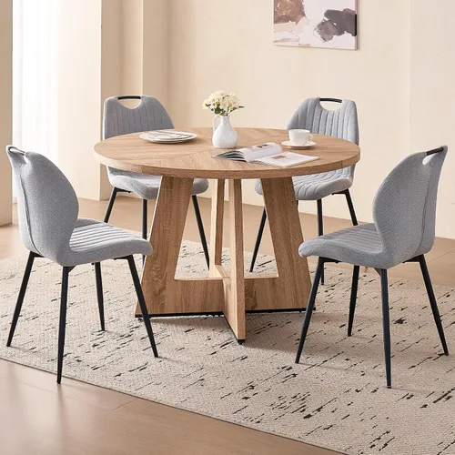 Vista 19 de Juego de mesa redonda de comedor de 47 pulgadas para 4, base en abanico, parte superior de 1.38 pulgadas de grosor, mesa de cocina de madera con 4