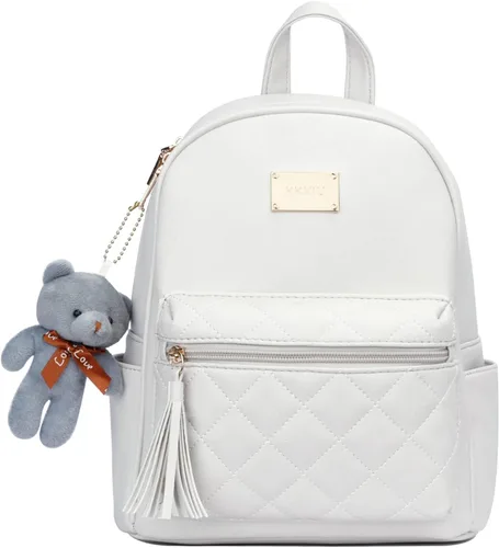 Vista 2 de KKXIU Mochila pequeña de cuero sintético acolchado Mini Daypack para mujer Moda Señoras Bookbag con borla