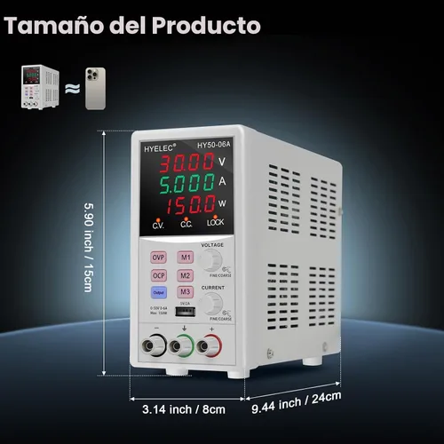 Vista 7 de Fuente de alimentación CC variable, fuente de alimentación de banco regulada de conmutación 0-50V 0-6A máx150W con memoria, pantalla LED de 4