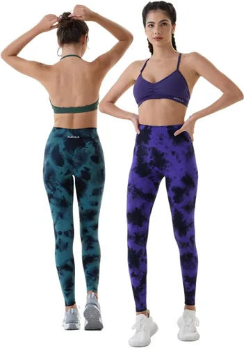 Vista 2 de AUROLA Leggings de entrenamiento para mujer, control de abdomen, a prueba de sentadillas, acanalados, gruesos, sin costuras, pantalones activos