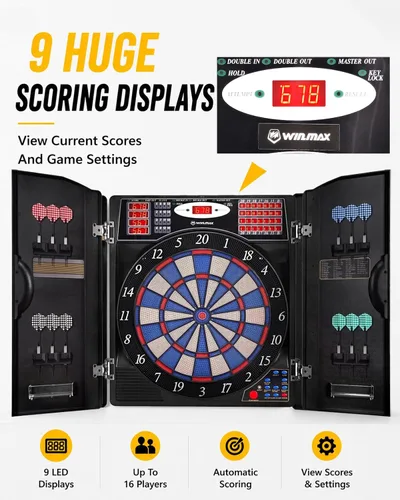 Vista 2 de WIN.MAX Electronic Dart Board Cabinet Set for Adults, Black