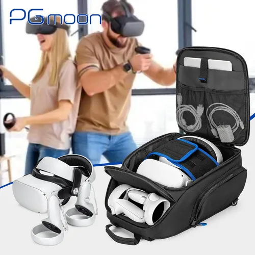 Vista 6 de PGmoon Funda de transporte compatible con Oculus Meta Quest 2Quest 3Quest ProVR Elite, mochila de almacenamiento de viaje con espacio separado