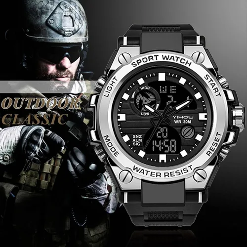 Vista 2 de Reloj militar para hombre, reloj electrónico para deportes al aire libre, reloj táctico del ejército, cronómetro LED, impermeable, relojes