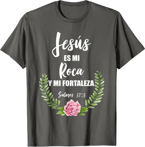 Vista 58 de Jesus ES Mi Roca - Camiseta con versículo bíblico cristiano español Salmos Asphalt Grey