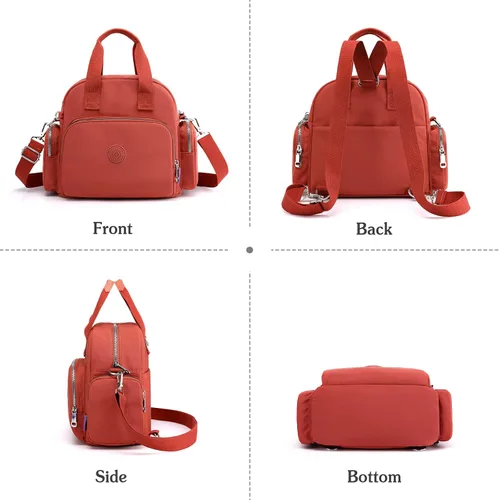 Vista 7 de PORRASSO Mochila para mujer, bolso de hombro multifuncional con puerto de carga USB, bolso cruzado de nailon para trabajo, viajes, citas, negro