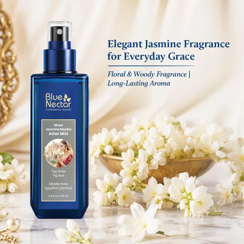 Vista 7 de Blue Nectar Niraa Jasmine Nayika Body Attar Bruma de perfume para mujer Attar de jazmín de larga duración con hoja de higuera Spray de niebla
