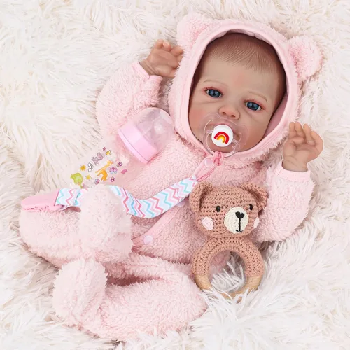 Vista 8 de WOOROY - Muñecas Reborn realistas para bebé niña de 20 pulgadas, muñecas recién nacidas con cabello rojo y ojos abiertos, cuerpo de tela