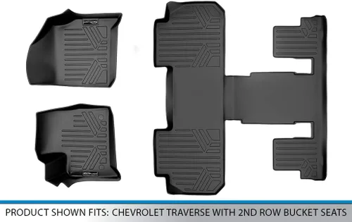 Vista 5 de SMARTLINER Juego de tapetes de piso de ajuste personalizado de 3 filas compatibles con Chevrolet Traverse 2018-2023 2-Negro