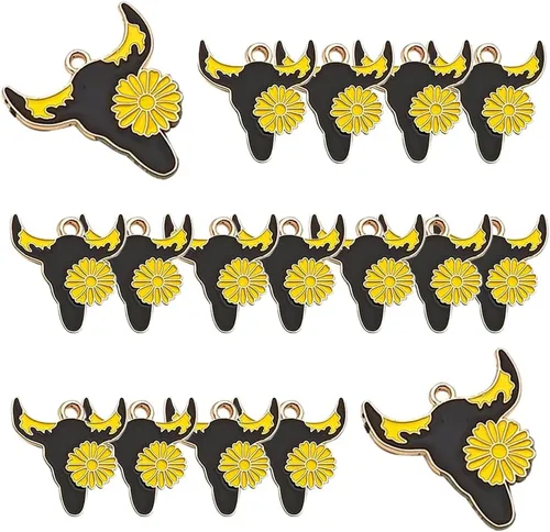 Vista 8 de Colgantes de Esmalte Chapados en Oro Vacas Encantos de Animales Metálicos para Aretes, Collares, Pulseras, Llaveros, Accesorios de Joyería DIY