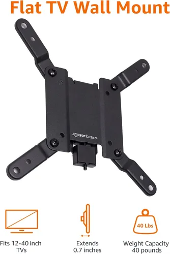 Vista 8 de Amazon Basics Soporte de pared fijo plano para TV se ajusta a TVs de 12 a 40 pulgadas y VESA 200x200, negro