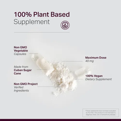 Vista 3 de Suplemento de policosanol – Niveles de lípidos saludables, función plaquetaria y circulación, caña de azúcar de origen cubano, 40 mg por porción