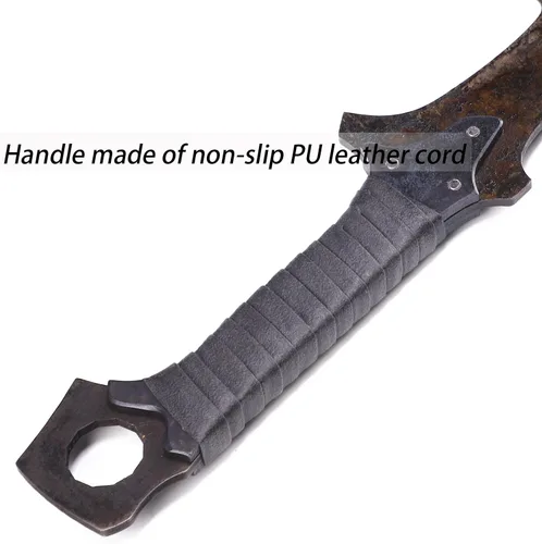 Vista 5 de Espada de hoja de acero fundido hecho a mano, hoja afilada, espiga completa, con cubierta protectora de cuero, espada de metal, todo hecho de metal