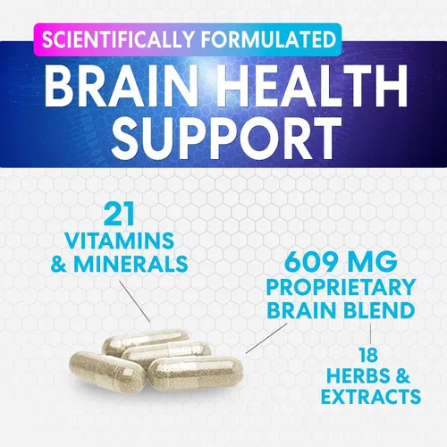 Vista 3 de Suplemento de Memoria Cerebral - Nootrópicos de Fuerza 3X para Concentración, Claridad y Apoyo del Enfoque - Vitaminas Cognitivas para la Salud