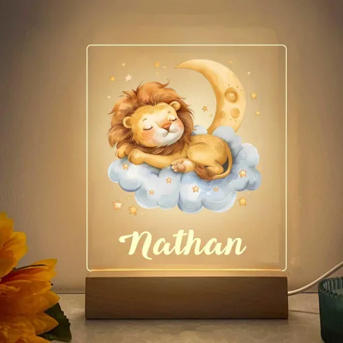 Vista 3 de Luz nocturna de bebé con nombre, adorable lámpara LED con patrón de animales, regalo personalizado pensado para niños y niñas recién nacidos