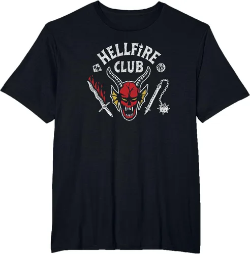 Vista 22 de Stranger Things 4 Camiseta Hellfire Club con Calavera y Armas Negro