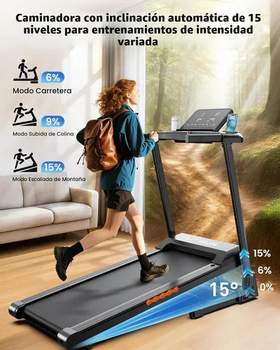 Vista 2 de JAGJOG Cinta de correr plegable con 15% de inclinación automática, 8.8 MPH Negro tinta