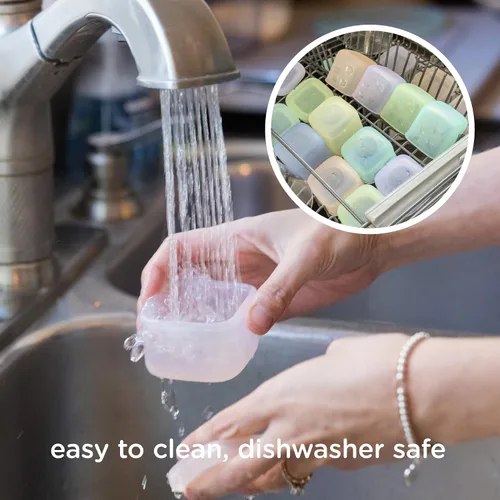 Vista 7 de Olababy Contenedores de Almacenamiento de Silicona Clear Sense 4 piezas para Alimentos de Bebé, Snacks, Fórmula, Puré, Salsa y Más Sin Micro