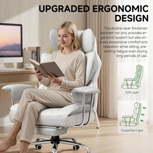 Vista 5 de COMHOMA Silla de juegos grande y alta con soporte lumbar de resorte de bolsillo, silla de oficina ergonómica con reposapiés, silla de escritorio