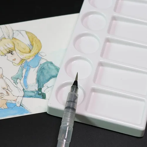 Vista 6 de Bandeja de paleta de acuarela de 10 pozos rectángulo blanco de cerámica para artista, paleta de pintura de acuarela de porcelana para acuarela
