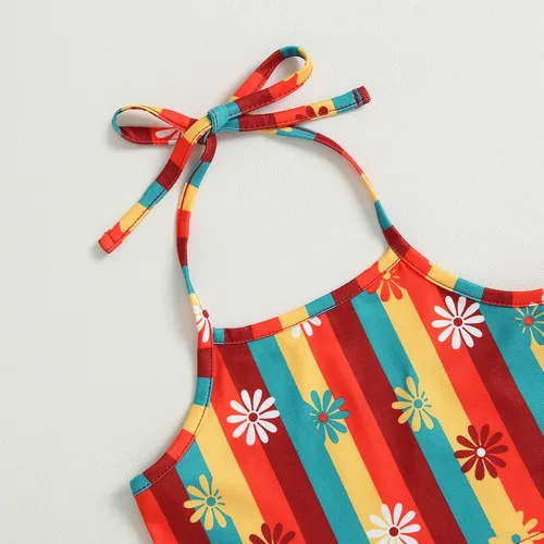 Vista 4 de TheFound Traje de verano para bebé niña pequeña, parte superior con cuello halter, pantalones acampanados, 2 piezas, ropa para recién nacidos