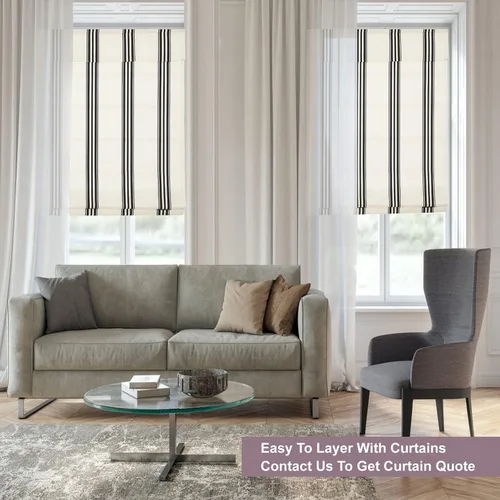 Vista 2 de Persianas romanas sin cordón, persianas romanas para ventanas con rayas negras de bloqueo total premium, persianas romanas personalizadas de tela