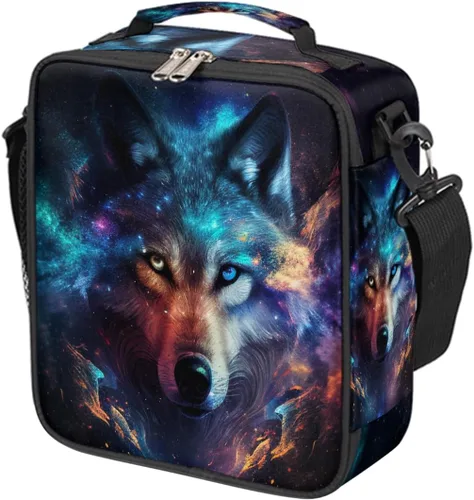 Vista 31 de Pardick Divertida bolsa de almuerzo aislada con calavera de fuego para adolescentes y niños, lonchera portátil reutilizable con correa