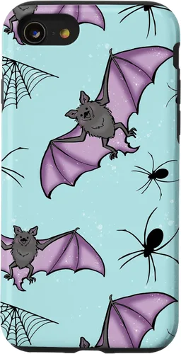 Vista 18 de iPhone 16 lindo vampiro murciélago decoración de Halloween para niñas púrpura y menta caso