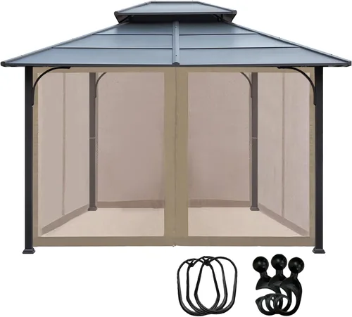 Vista 9 de EasyLee Mosquitera Universal de Repuesto para Cenador de 10' x 10', Paredes de Malla de 4 Paneles para Patio con Cremalleras (Negro)