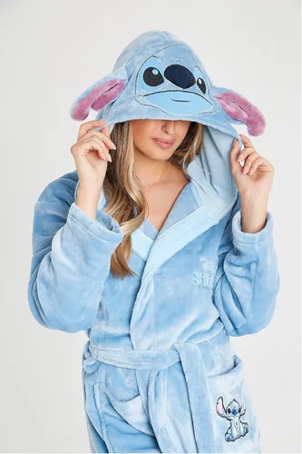 Vista 2 de Disney Batas para mujer, batas de baño Lilo and Stitch, bata de baño de forro polar con capucha, poliéster suave