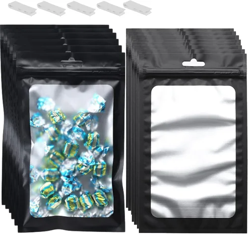 Vista 31 de 400 bolsas de Mylar resellables de 4 x 5 pulgadas, color negro, para almacenamiento de alimentos, bolsa resellable de Mylar con ventana transparente