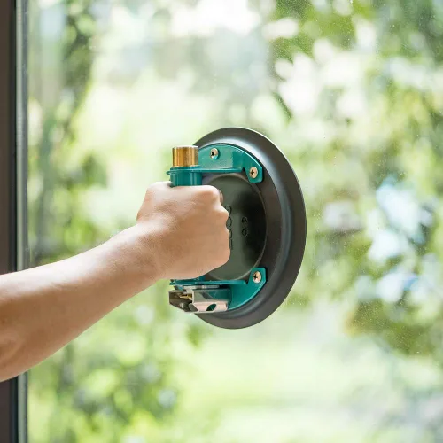 Vista 5 de Ventosa de vidrio de 8 pulgadas para elevación de granito y vidrio, elevador al vacío con mango de metal y bomba de latón, capacidad de carga de 600