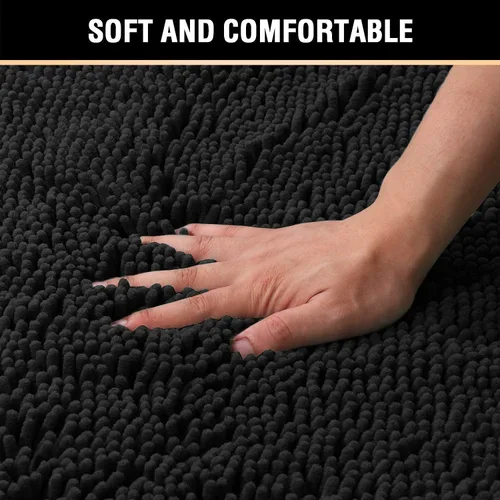Vista 4 de H.VERSAILTEX Tapete de baño de felpilla de lujo negro de 17 x 24 pulgadas, paquete de 2 alfombras de baño de 32 x 20 pulgadas y 20 x 20 pulgadas