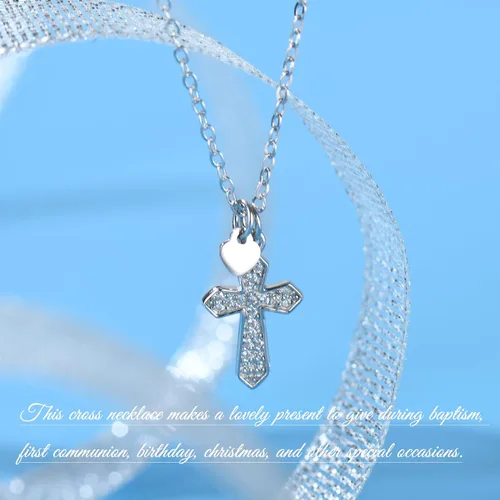 Vista 2 de First Baptism Gift Girl, Sterling Silver Cross Heart Necklace for Women, First Communion Gifts, Christian Baptism, LDS Gift, Confirmation Gifts for