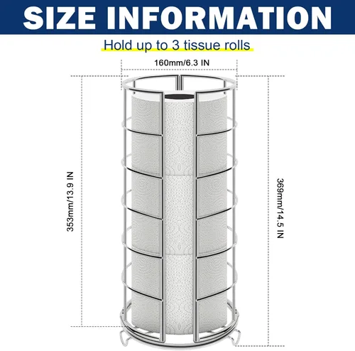 Vista 2 de NearMoon soporte organizador de papel higiénico, soporte independiente para 3 rollos de almacenamiento de tisú, accesorio de baño de metal, soporte