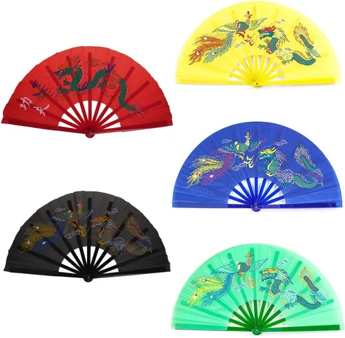 Vista 8 de Forgun Ventilador chino de Kung Fu Tai Chi Artes Marciales Dragón Fénix Plástico Abanicos Plegables Arte Danza Regalo